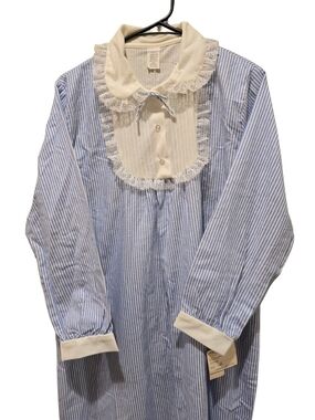 Vintagw NWT JCPenney Deadstock Striped Cotton Nightgown with Lace Bib